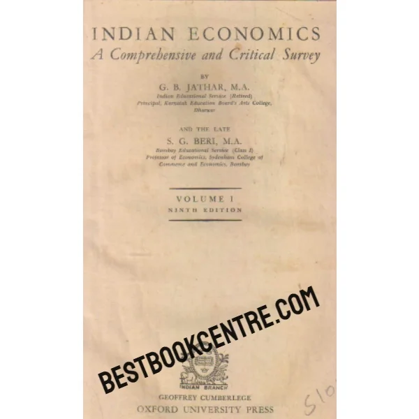 Indian Economics Volume 1 a Comprehensive and Critical Survey