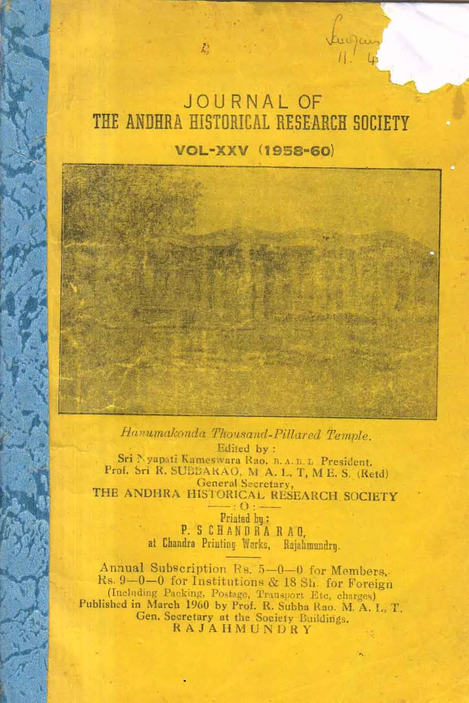 Journal of the Andhra Historical Research Society.Vol-xxv [1958-60]