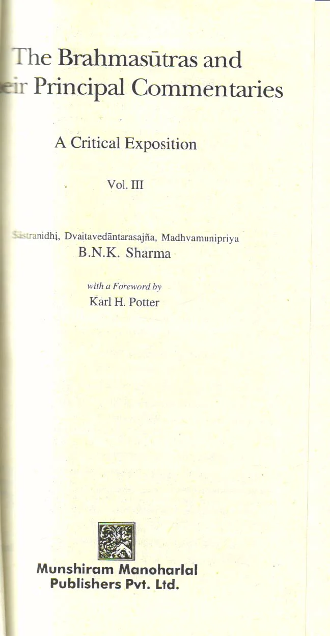 The Brahmasutras and Their Principal Commentaries. Volume 3